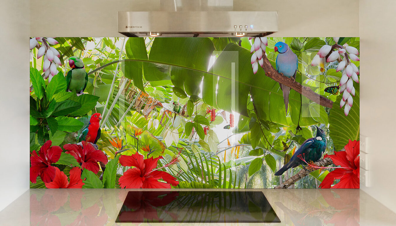 Nyomtatott üveg konyhai hátfal